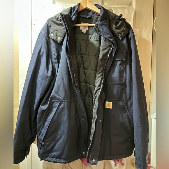 Carhartt Navy Blue Full Zip Winter Coat Hoodie Medium